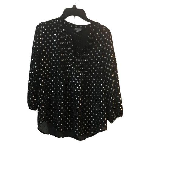 Abbeline Size small women’s black with gold design V-neck blouse - Picture 3 of 11